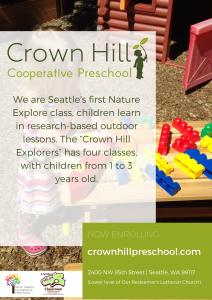 Crown Hill Preschool is now enrolling Pre-3s!