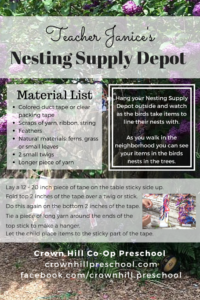 Teacher Janice's Nesting Supply Depot - Crown Hill Preschool